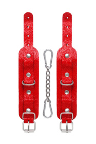 Красные кожаные наручники-браслеты со скруглёнными углами