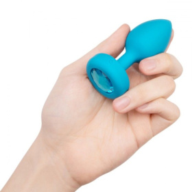 Бирюзовая анальная вибровтулка с кристаллом Vibrating Jewel Plug S/M - 10 см. фото в интим магазине Love Boat