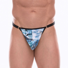 Мужские трусы-тонги с принтом в виде волн и китов фото в интим магазине Love Boat