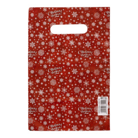 Красный подарочный новогодний пакет с вырубной ручкой (20х30 см) фото в интим магазине Love Boat