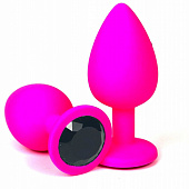 Розовая силиконовая пробка с черным кристаллом - 8 см.