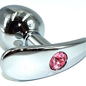 Серебристая анальная пробка для ношения из нержавеющей стали с розовым кристаллом - 8 см. 