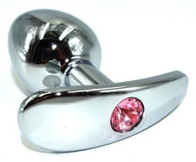 Серебристая анальная пробка для ношения из нержавеющей стали с розовым кристаллом - 8 см.  фото в интим магазине Love Boat