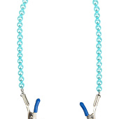 Зажимы на соски с голубыми бусами