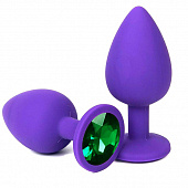 Фиолетовая анальная пробка с зеленым стразом - 8 см.