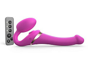 Ярко-розовый безремневой страпон Multi Orgasm Size S с клиторальной стимуляцией фото в интим магазине Love Boat