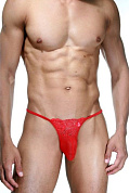 Красные мужские трусы-стринги с кружевом фото в интим магазине Love Boat