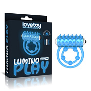 Голубое, светящееся в темноте виброкольцо Lumino Play Vibrating Penis Ring фото в интим магазине Love Boat