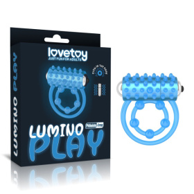Голубое, светящееся в темноте виброкольцо Lumino Play Vibrating Penis Ring фото в интим магазине Love Boat