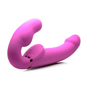 Розовый безремневой страпон с вибрацией и функцией расширения Inflatable Ergo-Fit Strapless Strap-On фото в интим магазине Love Boat