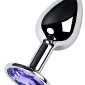 Серебристая конусовидная анальная пробка с фиолетовым кристаллом - 7 см. 