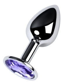 
Серебристая конусовидная анальная пробка с фиолетовым кристаллом - 7 см.  фото в интим магазине Love Boat