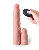 Телесная вибронасадка на член 3  Vibrating Mega X-tension with Remote - 22,9 см. фото в интим магазине Love Boat