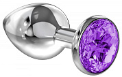 Серебристая анальная пробка Sparkle XL с фиолетовым кристаллом - 11 см. фото в интим магазине Love Boat