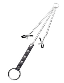 
Серебристо-чёрные зажимы для сосков с кольцом для пениса TOYFA Metal фото в интим магазине Love Boat