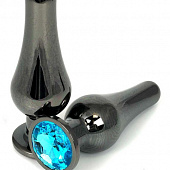 Черная удлиненная анальная пробка с голубым кристаллом - 8 см.