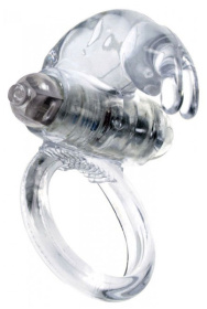 Прозрачное эрекционное виброкольцо с клиторальным зайчиком фото в интим магазине Love Boat