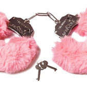 Розовые наручники с пушистым мехом и ключиками