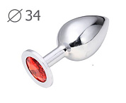 Коническая серебристая анальная втулка с красным кристаллом - 8,2 см. фото в интим магазине Love Boat