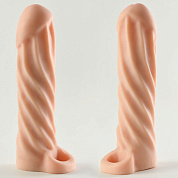 Телесная насадка-удлинитель Okoto со спиралевидным рельефом - 16 см. фото в интим магазине Love Boat