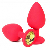 Красная силиконовая пробка с желтым кристаллом - 8 см.