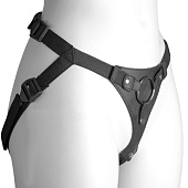 Черный женский пояс-трусики с кольцом для фиксации насадок