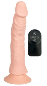 Телесный вибратор на присоске с пультом ДУ Bendable RC Vibrator - 21,5 см. фото в интим магазине Love Boat