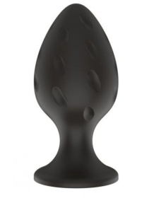 Черная малая силиконовая анальная пробка с рельефом в виде углублений фото в интим магазине Love Boat