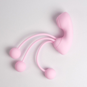 Розовый вакуумный стимулятор клитора с вагинальными виброшариками