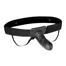Чёрный полый страпон с вибрацией Unisex Vibrating Hollow Strap-On - 14 см. фото в интим магазине Love Boat