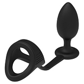 Черное эрекционное кольцо с анальной пробкой Cockstrap With Anal Plug