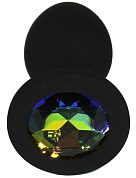 Черная анальная пробка с радужным кристаллом - 7,3 см. фото в интим магазине Love Boat
