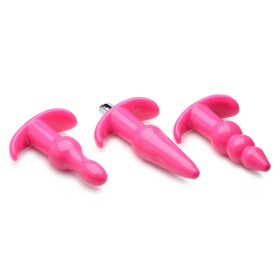 Набор из 3 розовых анальных пробок с вибропулей Thrill Trio Anal Plug Set фото в интим магазине Love Boat