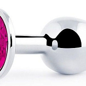 Серебристая анальная пробка с малиновым кристаллом - 7,2 см.