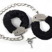 Чёрные меховые оковы на ноги Bondage