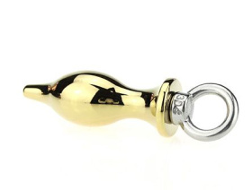 Золотистая металлическая анальная пробка с кольцом - 7 см. фото в интим магазине Love Boat