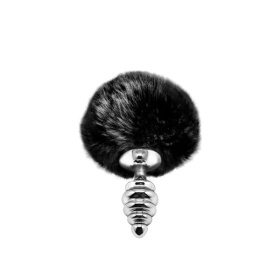 Серебристая анальная пробка с черным хвостиком Metal Anal Fluffly Twist Plug S фото в интим магазине Love Boat