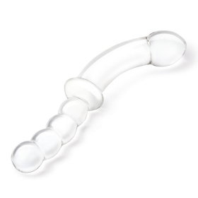 Стеклянный двусторонний фаллоимитатор 12,5’’ Girthy Double Sided Dong With Anal Bead Grip Handle - 32 см.