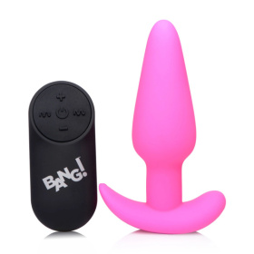 Розовая анальная вибропробка с пультом ДУ 21X Remote Control Vibrating Silicone Butt Plug - 10,4 см. фото в интим магазине Love Boat