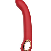 Красный силиконовый вибратор с загнутым кончиком - 22,1 см.