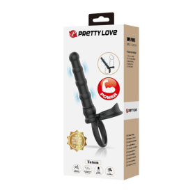 Черная насадка на член для двойного проникновения Tatum с вибрацией