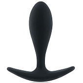 Черная гладкая анальная пробка с ограничительным основанием - 7,4 см.