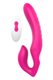 Ярко-розовый безремневой страпон REMOTE DOUBLE DIPPER - 22 см. фото в интим магазине Love Boat