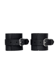 Черные однослойные наручники из натуральной кожи с цепочкой