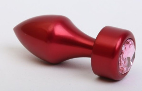 
Красная анальная пробка с широким основанием и розовым кристаллом - 7,8 см. фото в интим магазине Love Boat