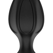 Черная малая силиконовая анальная пробка с вертикальными бороздками