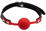 Красный силиконовый кляп-шарик с фиксацией на черных ремешках
