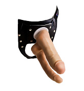 Двойной фаллоимитатор на трусиках с плугом - 15 см. фото в интим магазине Love Boat