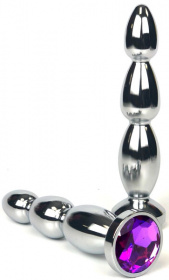 Серебристая пробка-ёлочка с фиолетовым кристаллом - 14 см. фото в интим магазине Love Boat