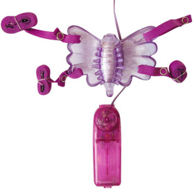 Фиолетовая вибробабочка на ремешках с пультом управления вибрацией фото в интим магазине Love Boat